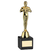 GOLD PLASTIC 'ACHIEVEMENT' FIGURE ON BLACK MARBLE TROPHY - 8in